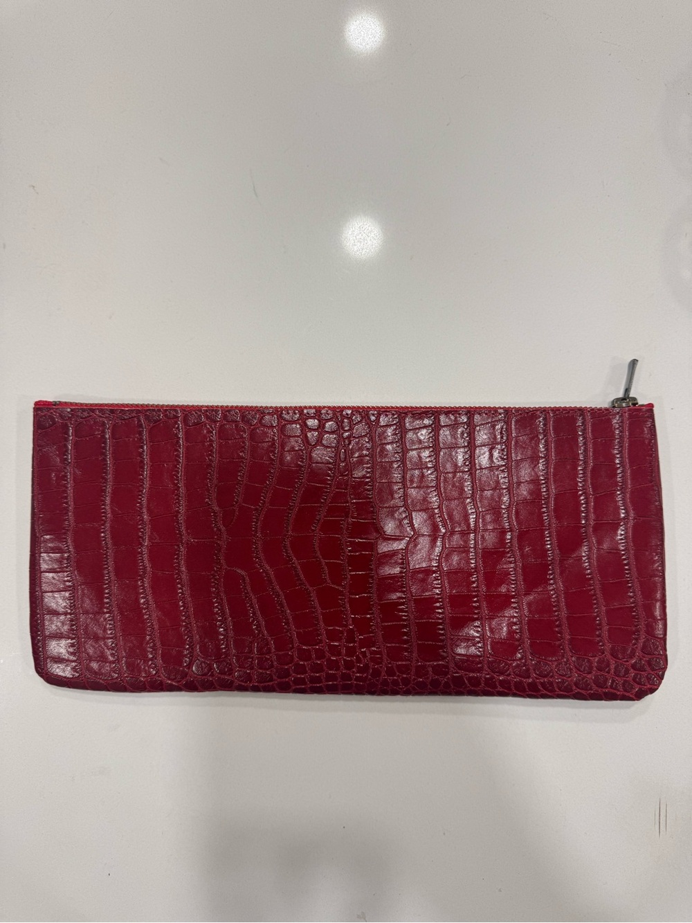 Faux Croc Zip Clutch - Deep Berry Red
